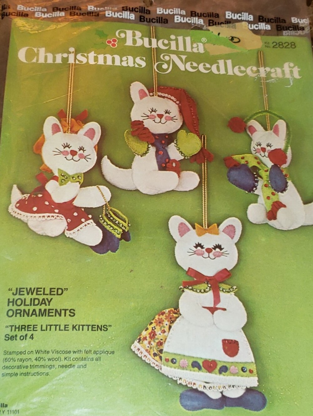 MCM Bucilla Christmas "Jeweled" Holiday Ornament Kit "Three Little Kittens"